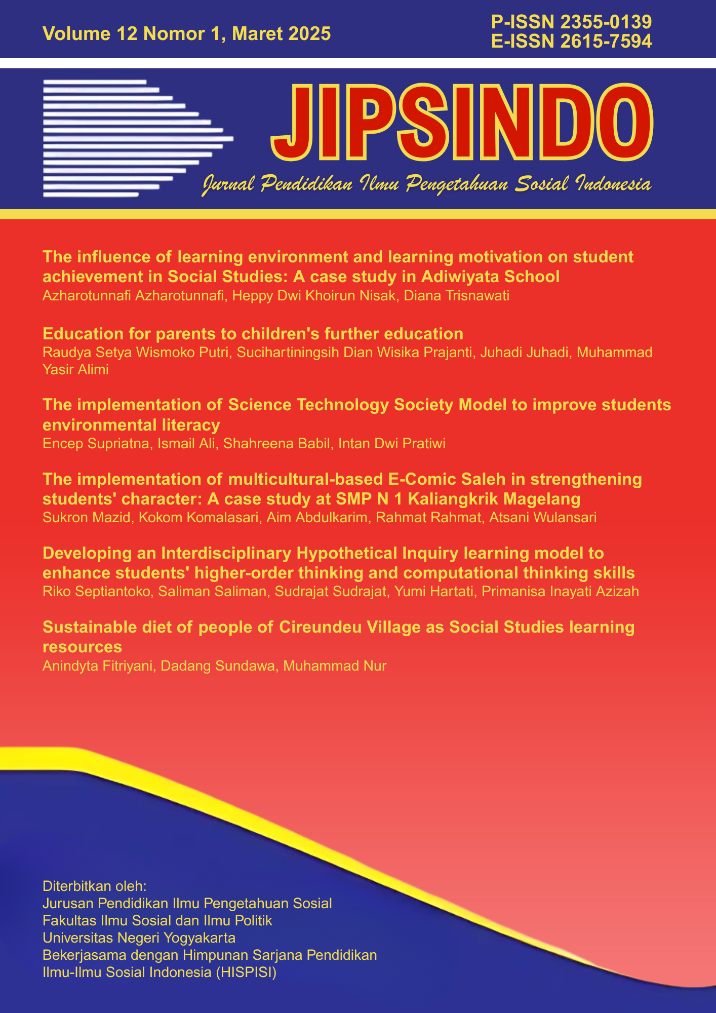 					View Vol. 12 No. 1 (2025): JIPSINDO (Jurnal Pendidikan Ilmu Pengetahuan Sosial Indonesia)
				